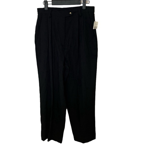 VINTAGE Jacklyn Smith Classic Black Pleated Trousers Tapered Gold Knot Button 30 - Picture 1 of 6